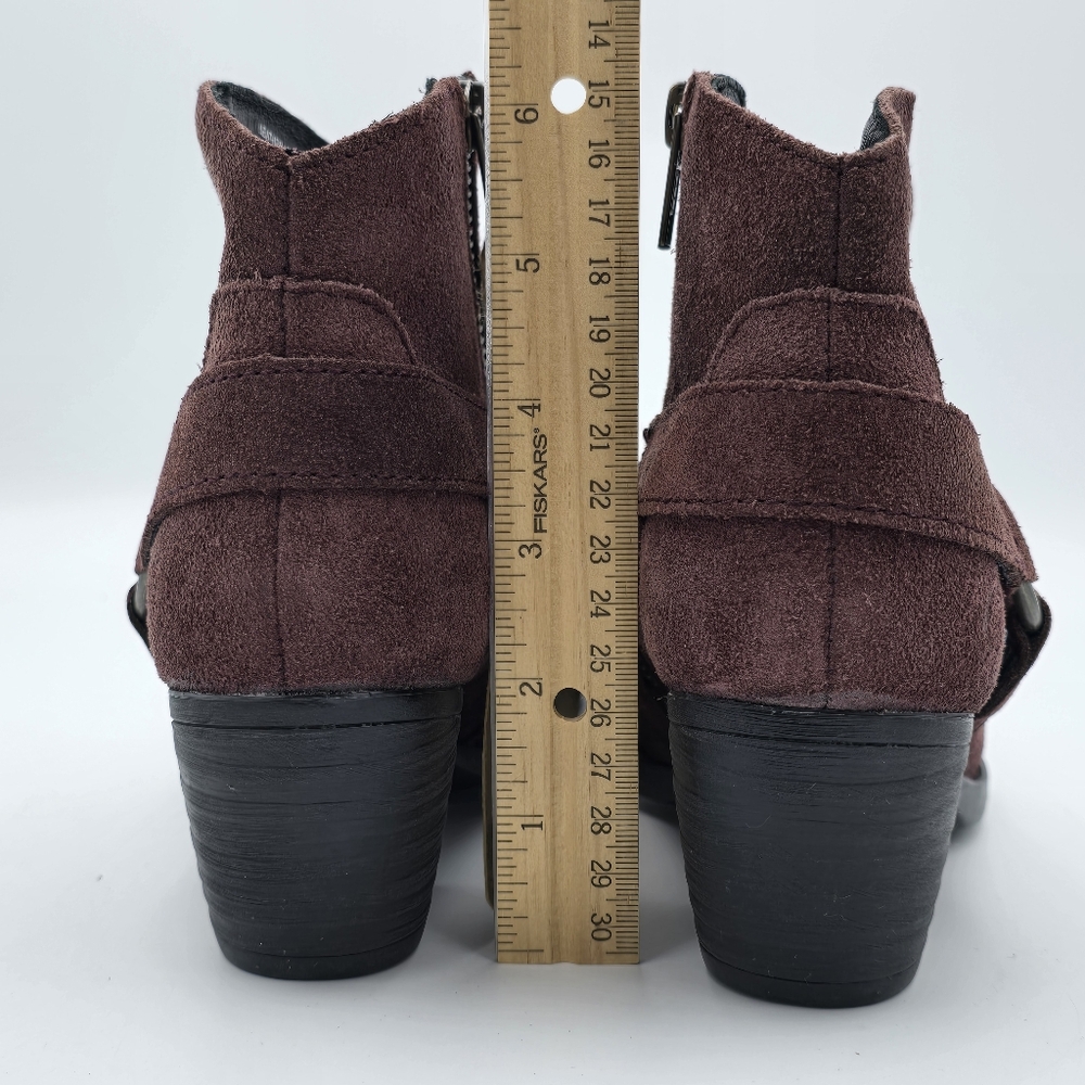 NWT Born Carmel Harness Suede Ankle Booties, Burgundy/Wine, Women's Size 6 - Picture 9 of 16